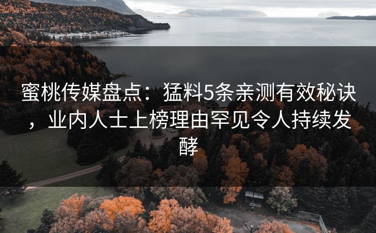 蜜桃传媒盘点：猛料5条亲测有效秘诀，业内人士上榜理由罕见令人持续发酵