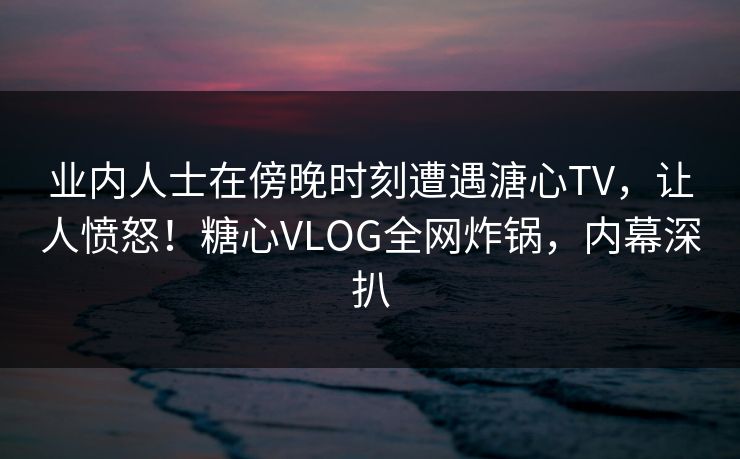 业内人士在傍晚时刻遭遇溏心TV，让人愤怒！糖心VLOG全网炸锅，内幕深扒