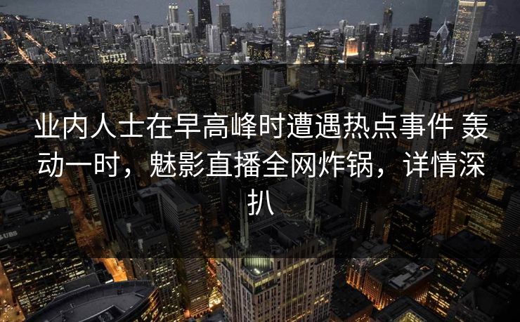 业内人士在早高峰时遭遇热点事件 轰动一时，魅影直播全网炸锅，详情深扒